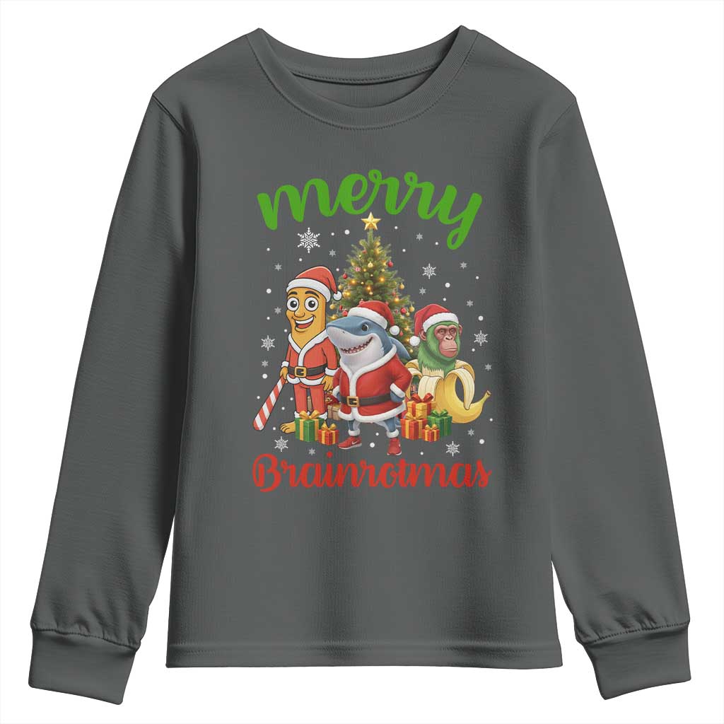 Merry Brainrotmas Youth Sweatshirt Funny Italian Brainrot Meme Christmas TS12 Dark Heather Print Your Wear