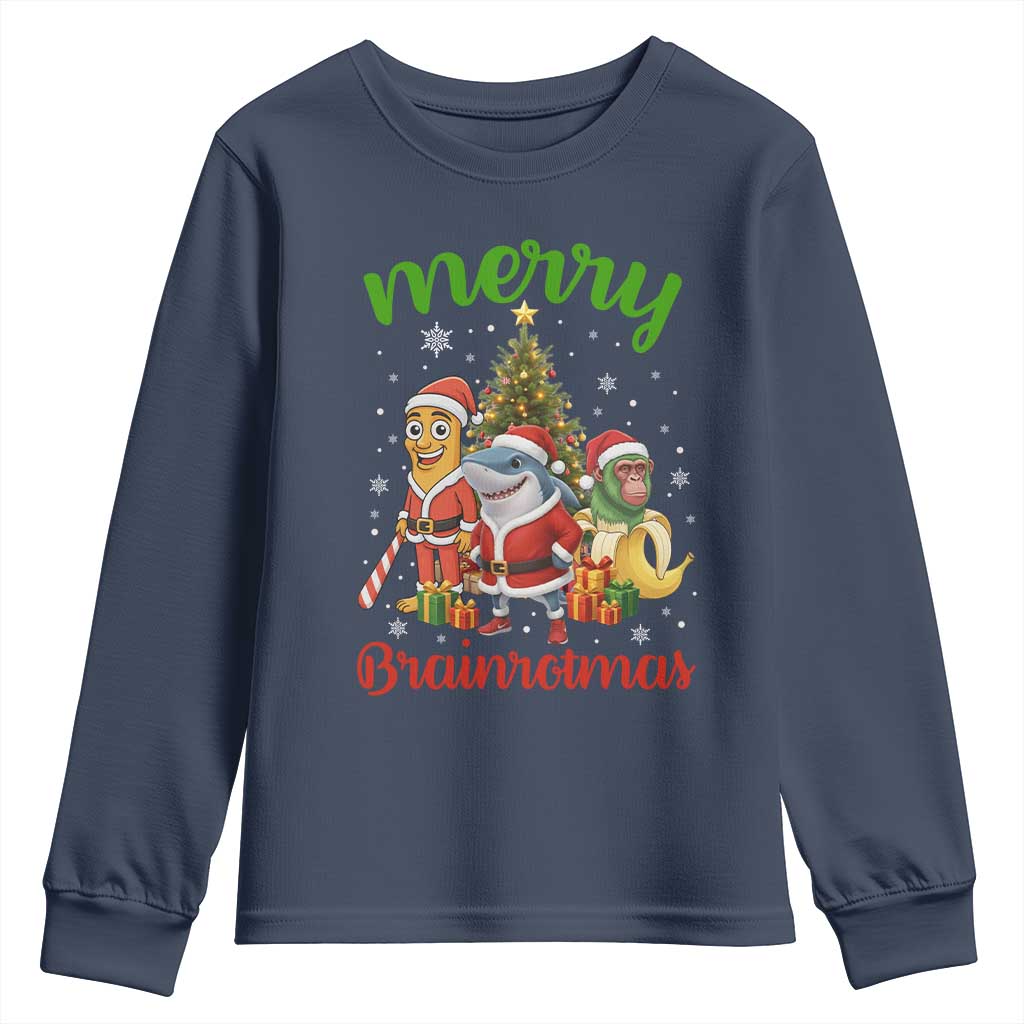 Merry Brainrotmas Youth Sweatshirt Funny Italian Brainrot Meme Christmas TS12 Navy Print Your Wear