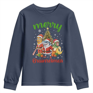 Merry Brainrotmas Youth Sweatshirt Funny Italian Brainrot Meme Christmas TS12 Navy Print Your Wear