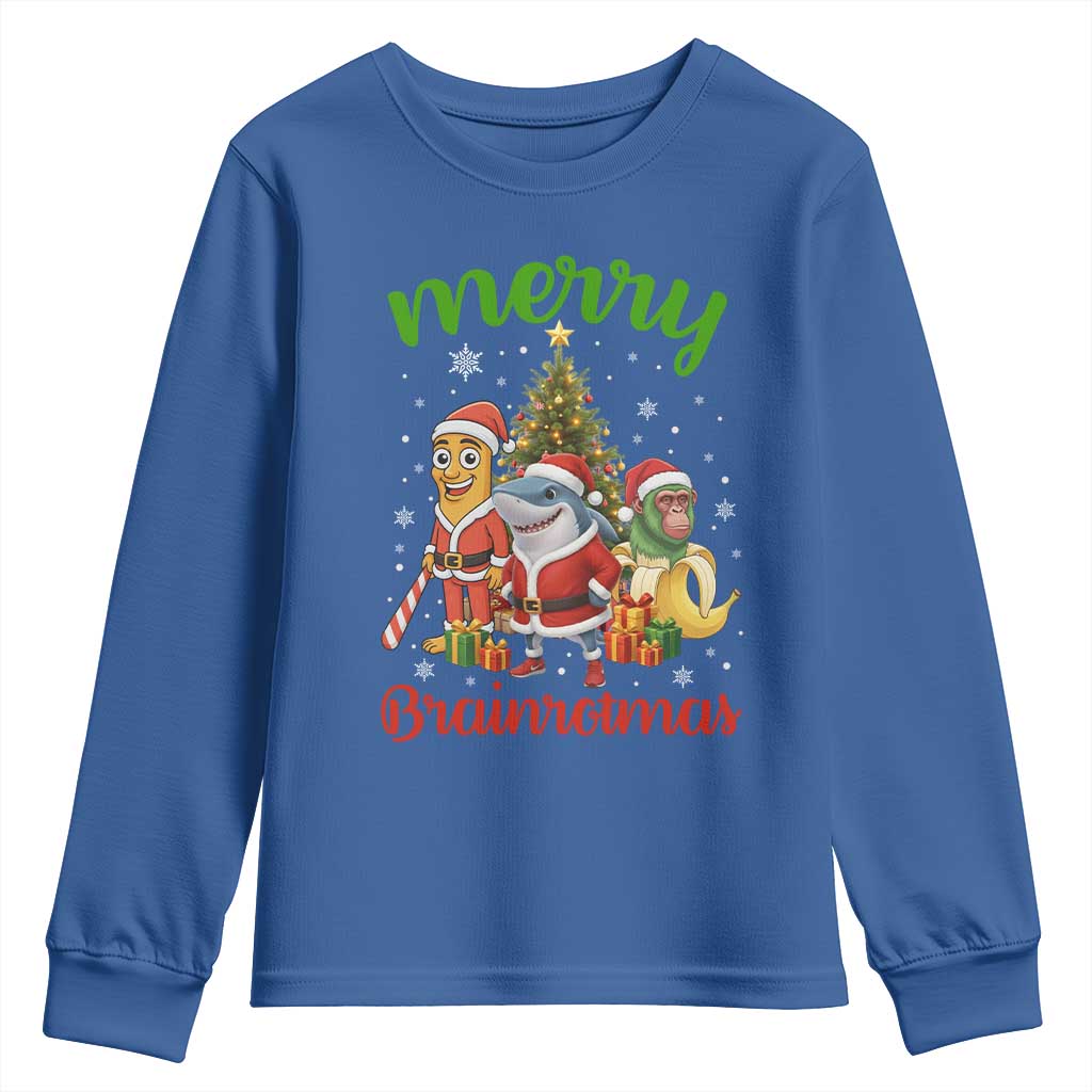 Merry Brainrotmas Youth Sweatshirt Funny Italian Brainrot Meme Christmas TS12 Royal Blue Print Your Wear