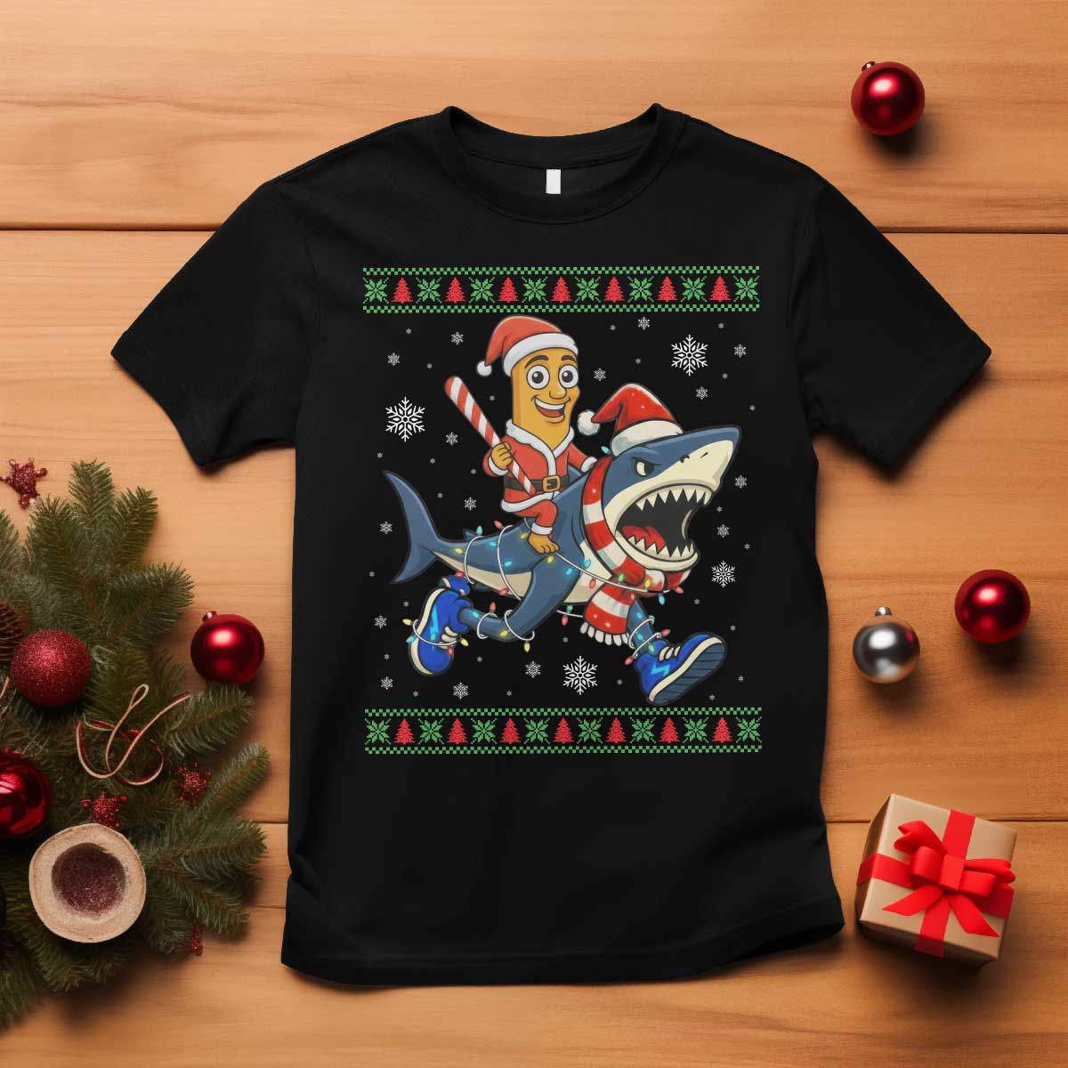 Funny Tung Tung Sahur Riding Tralala T Shirt Ugly Chritstmas Italian Brainrot Meme TS12 Black Print Your Wear