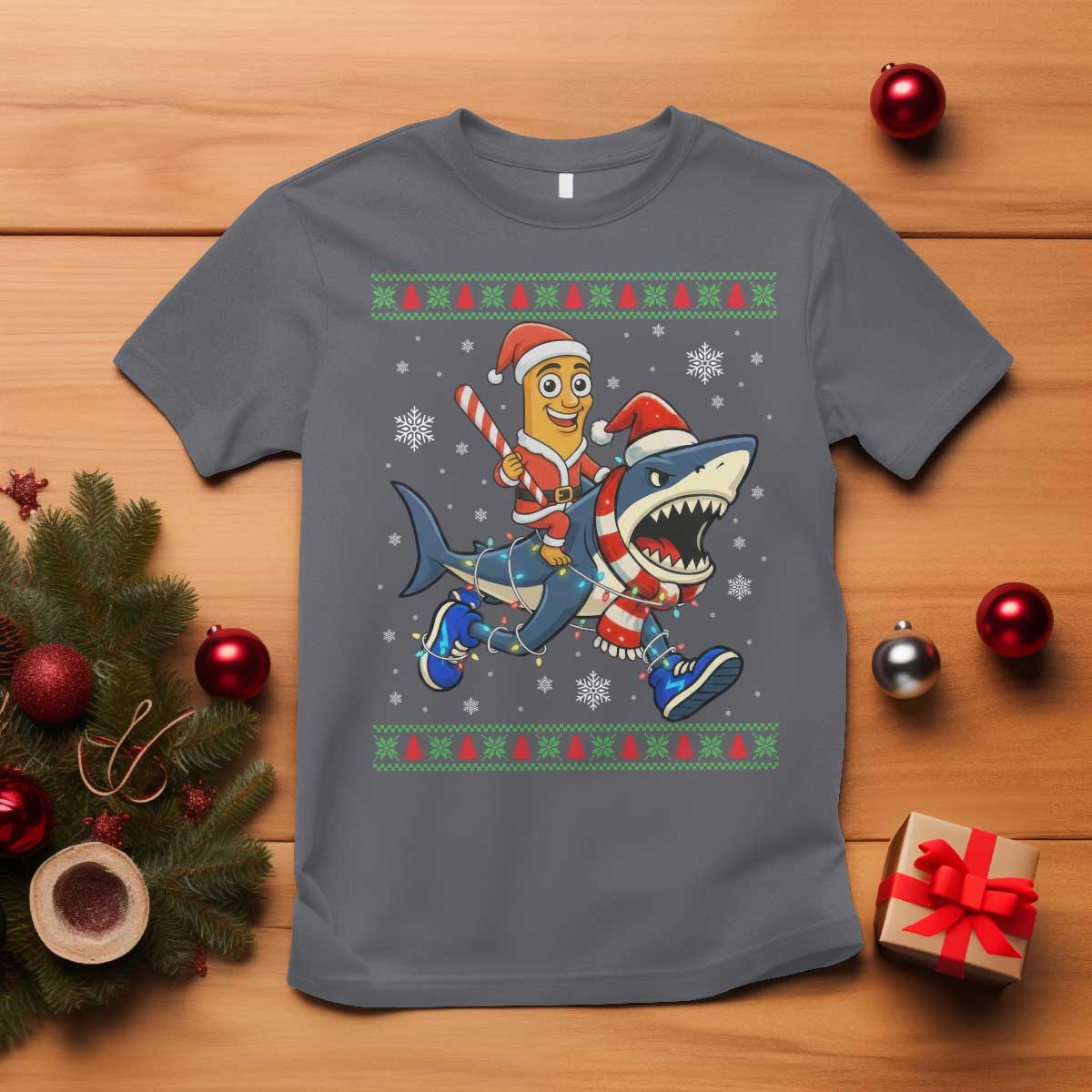 Funny Tung Tung Sahur Riding Tralala T Shirt Ugly Chritstmas Italian Brainrot Meme TS12 Charcoal Print Your Wear