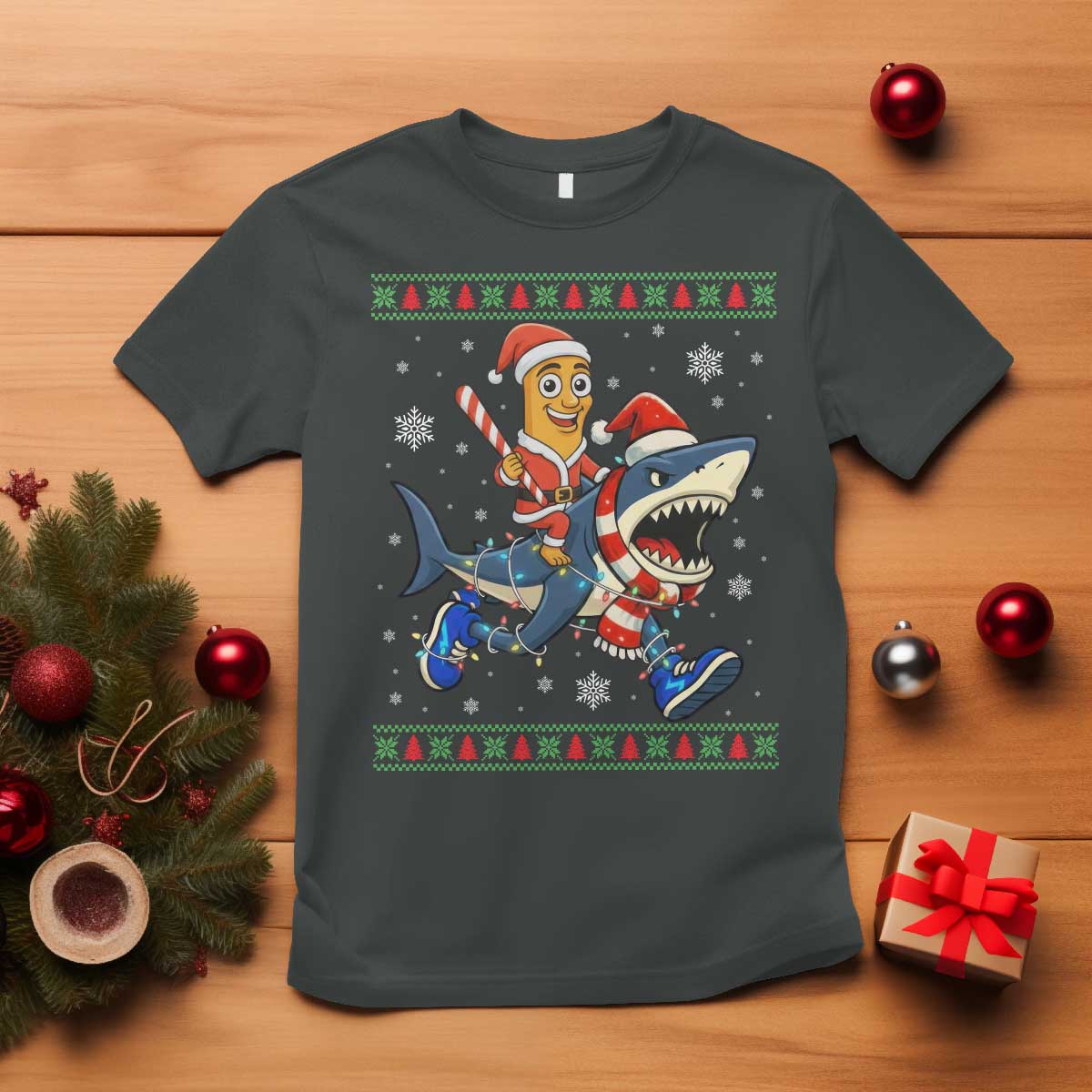 Funny Tung Tung Sahur Riding Tralala T Shirt Ugly Chritstmas Italian Brainrot Meme TS12 Dark Heather Print Your Wear