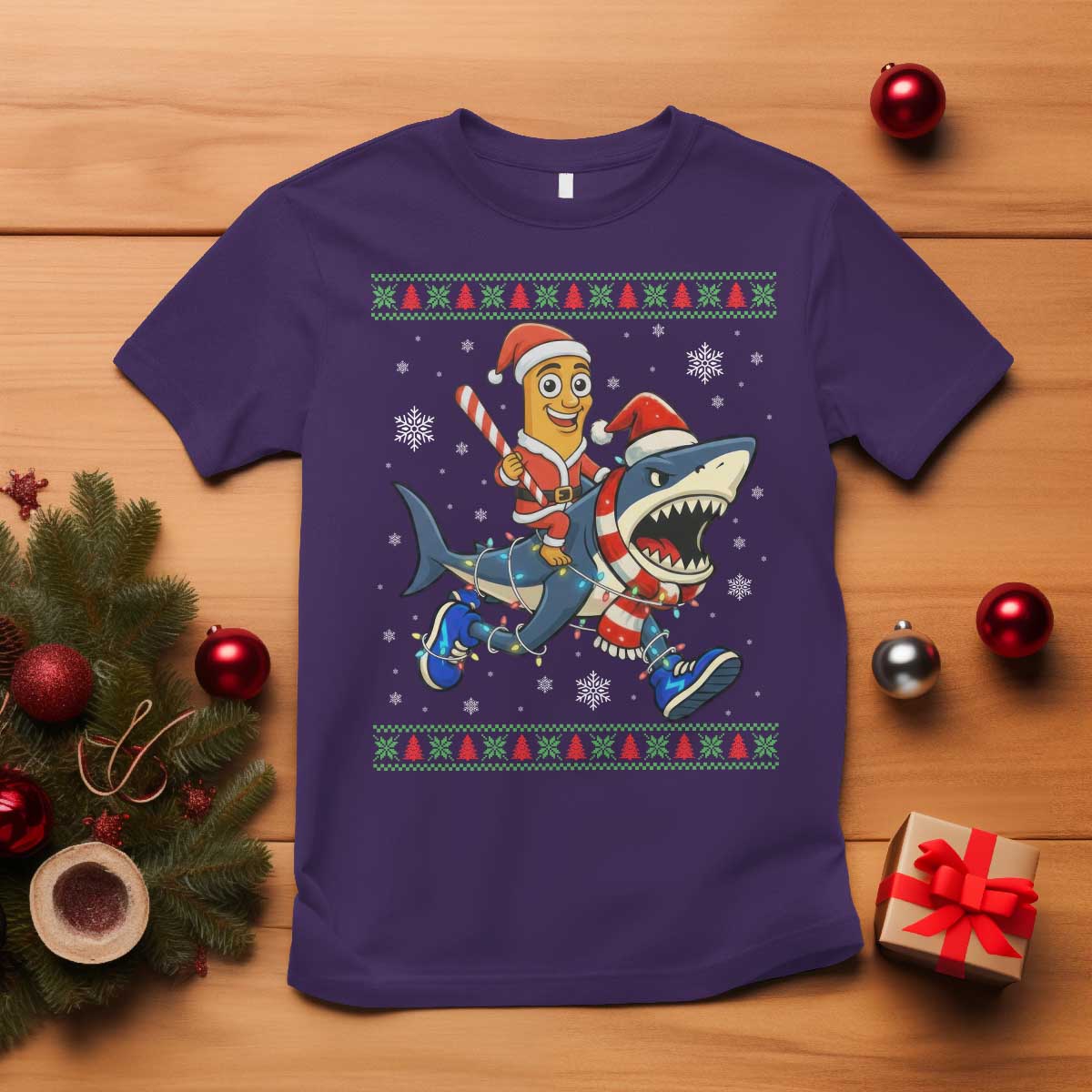 Funny Tung Tung Sahur Riding Tralala T Shirt Ugly Chritstmas Italian Brainrot Meme TS12 Purple Print Your Wear