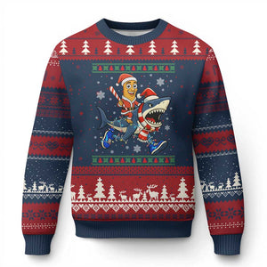 Funny Tung Tung Sahur Riding Tralala Ugly Christmas Sweater Ugly Chritstmas Italian Brainrot Meme TS12 Navy Red Print Your Wear