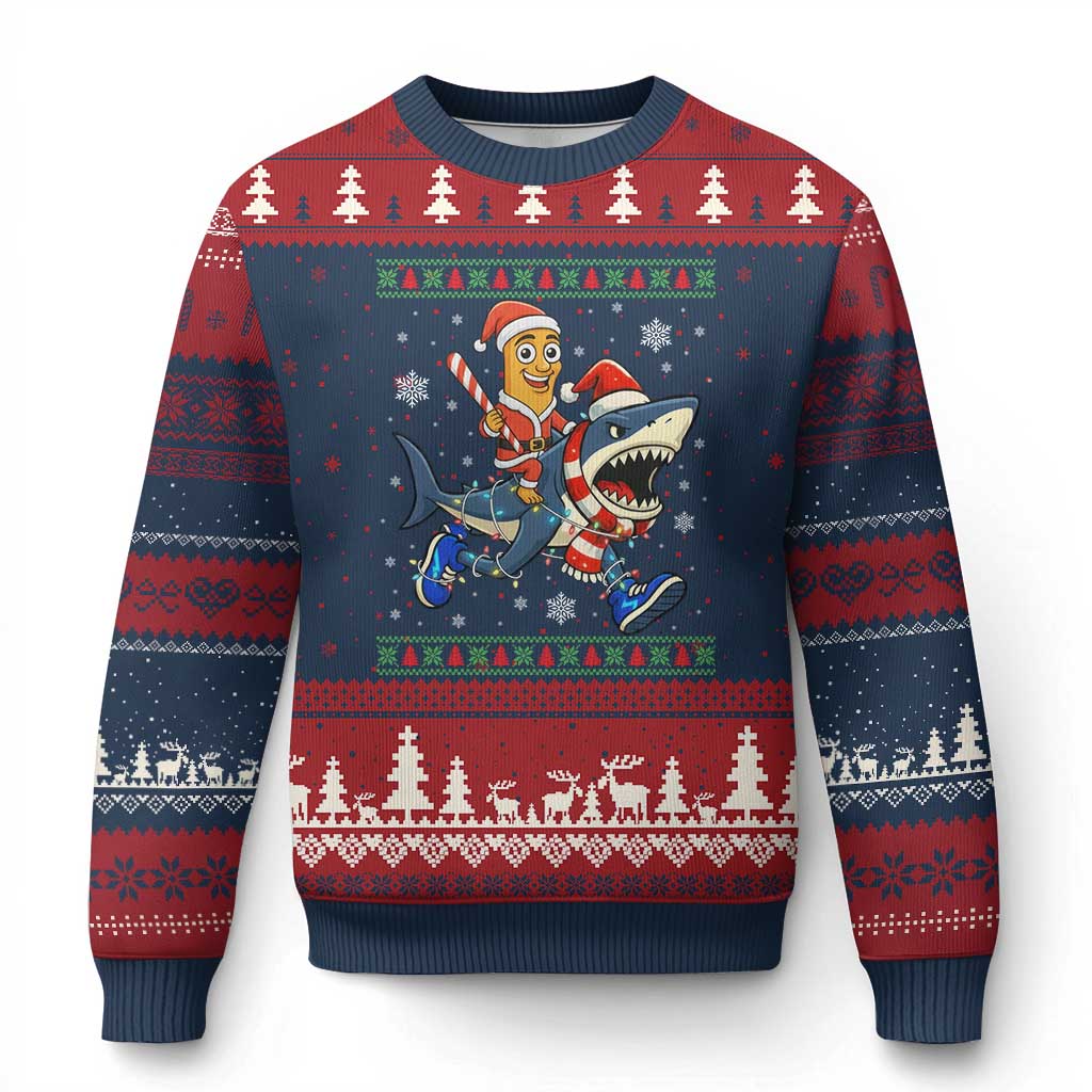 Funny Tung Tung Sahur Riding Tralala Ugly Christmas Sweater Ugly Chritstmas Italian Brainrot Meme TS12 Navy Red Print Your Wear