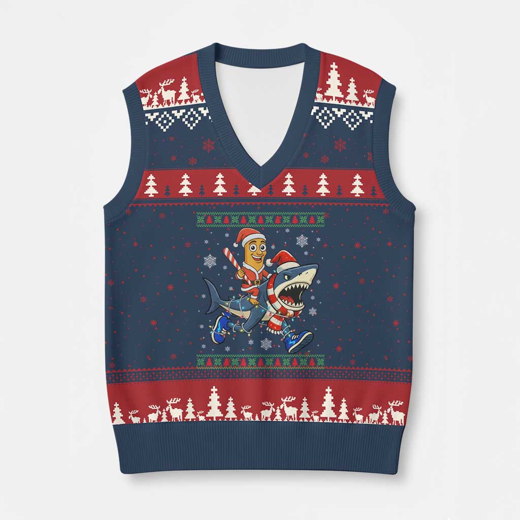 Funny Tung Tung Sahur Riding Tralala V-Neck Knit Sweater Vest Ugly Chritstmas Italian Brainrot Meme TS12 Navy Red Print Your Wear