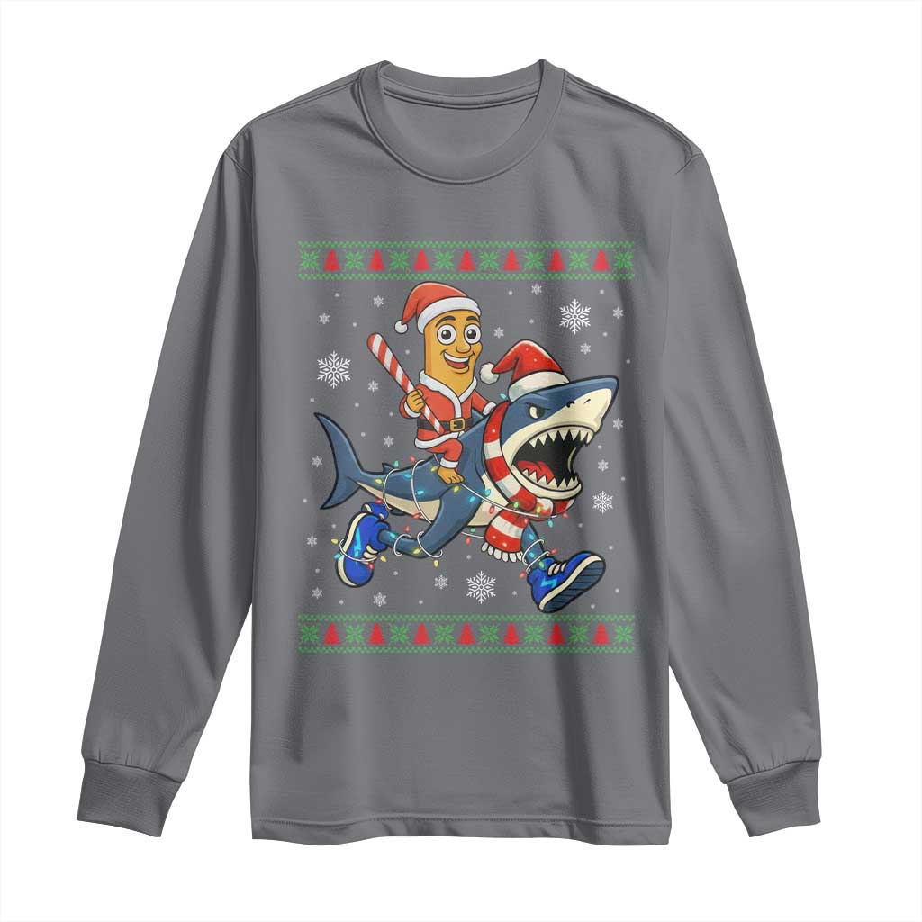 Funny Tung Tung Sahur Riding Tralala Long Sleeve Shirt Ugly Chritstmas Italian Brainrot Meme TS12 Charcoal Print Your Wear