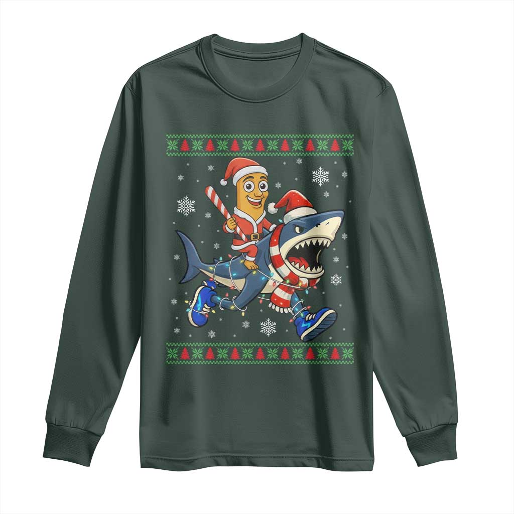 Funny Tung Tung Sahur Riding Tralala Long Sleeve Shirt Ugly Chritstmas Italian Brainrot Meme TS12 Dark Forest Green Print Your Wear