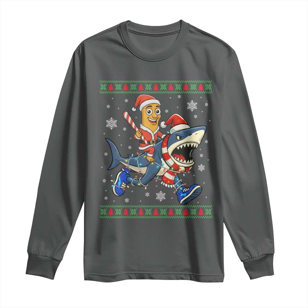 Funny Tung Tung Sahur Riding Tralala Long Sleeve Shirt Ugly Chritstmas Italian Brainrot Meme TS12 Dark Heather Print Your Wear