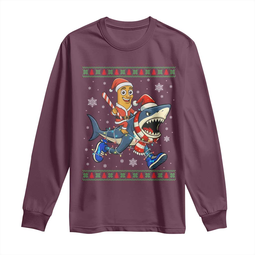 Funny Tung Tung Sahur Riding Tralala Long Sleeve Shirt Ugly Chritstmas Italian Brainrot Meme TS12 Maroon Print Your Wear