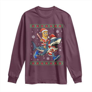 Funny Tung Tung Sahur Riding Tralala Long Sleeve Shirt Ugly Chritstmas Italian Brainrot Meme TS12 Maroon Print Your Wear