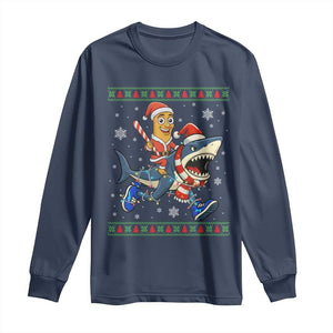 Funny Tung Tung Sahur Riding Tralala Long Sleeve Shirt Ugly Chritstmas Italian Brainrot Meme TS12 Navy Print Your Wear