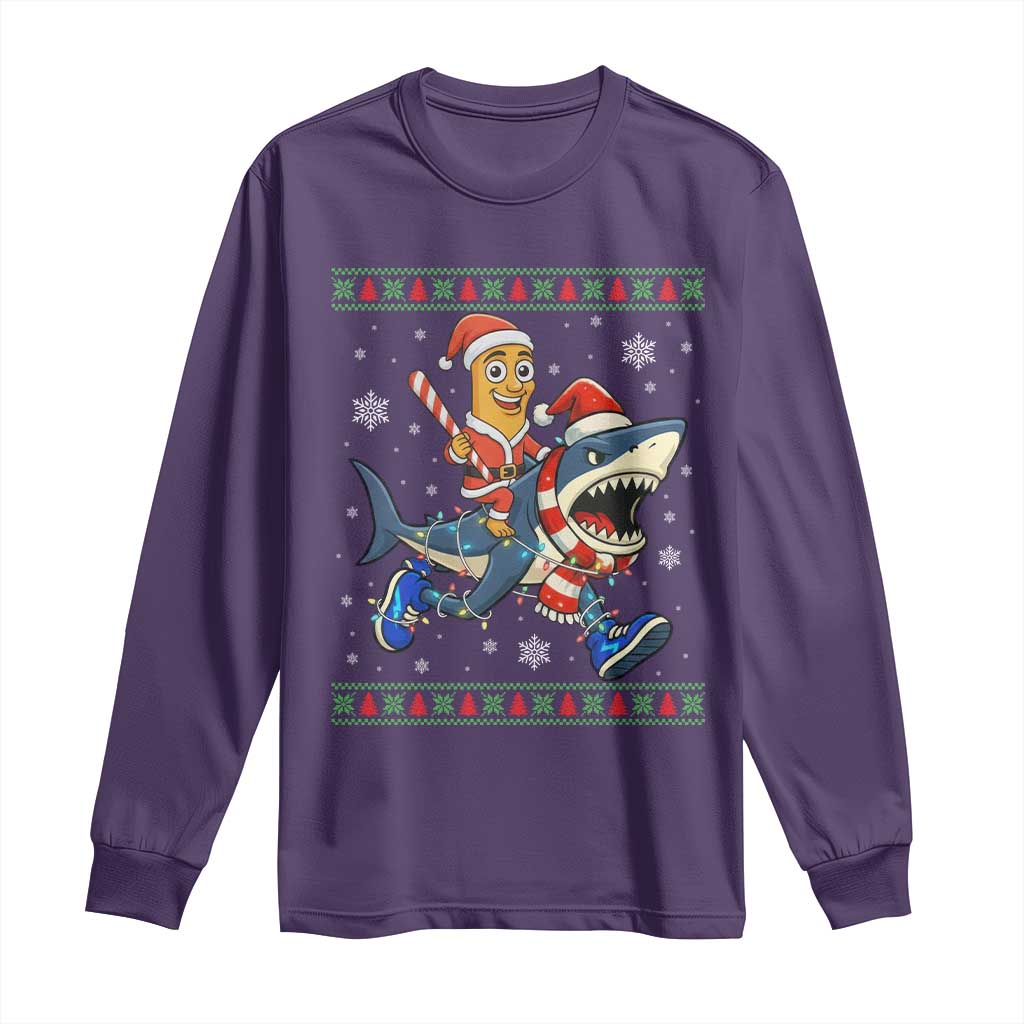 Funny Tung Tung Sahur Riding Tralala Long Sleeve Shirt Ugly Chritstmas Italian Brainrot Meme TS12 Purple Print Your Wear