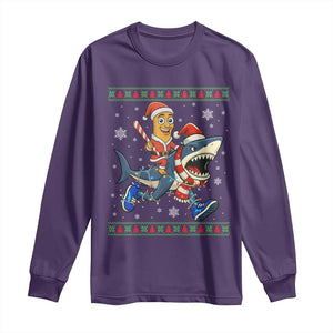 Funny Tung Tung Sahur Riding Tralala Long Sleeve Shirt Ugly Chritstmas Italian Brainrot Meme TS12 Purple Print Your Wear