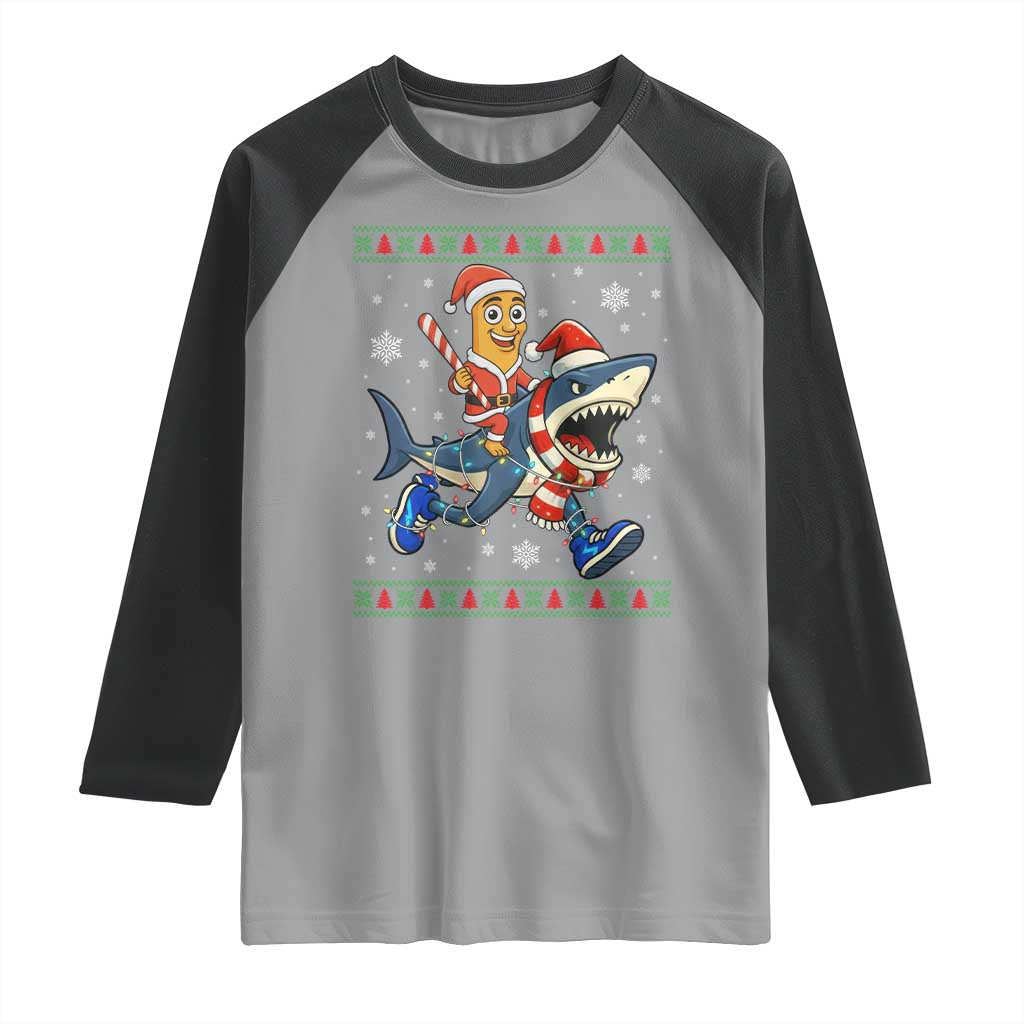 Funny Tung Tung Sahur Riding Tralala Raglan Shirt Ugly Chritstmas Italian Brainrot Meme TS12 Sport Gray Black Print Your Wear