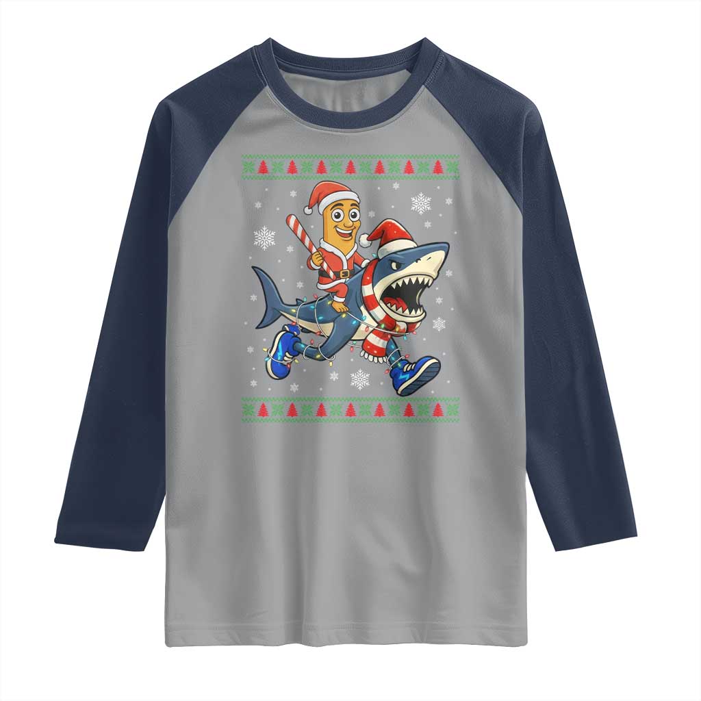 Funny Tung Tung Sahur Riding Tralala Raglan Shirt Ugly Chritstmas Italian Brainrot Meme TS12 Sport Gray Navy Print Your Wear
