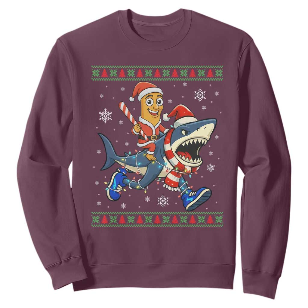 Funny Tung Tung Sahur Riding Tralala Sweatshirt Ugly Chritstmas Italian Brainrot Meme TS12 Maroon Print Your Wear