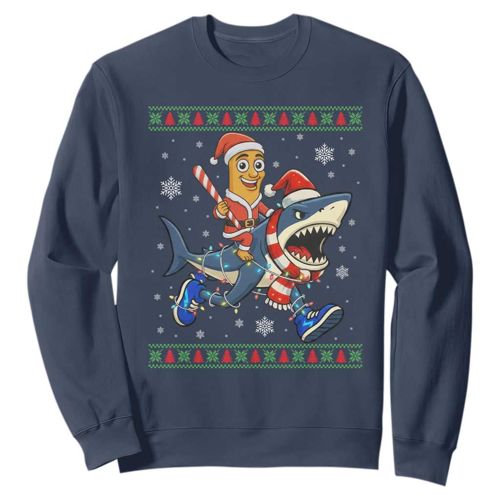 Funny Tung Tung Sahur Riding Tralala Sweatshirt Ugly Chritstmas Italian Brainrot Meme TS12 Navy Print Your Wear