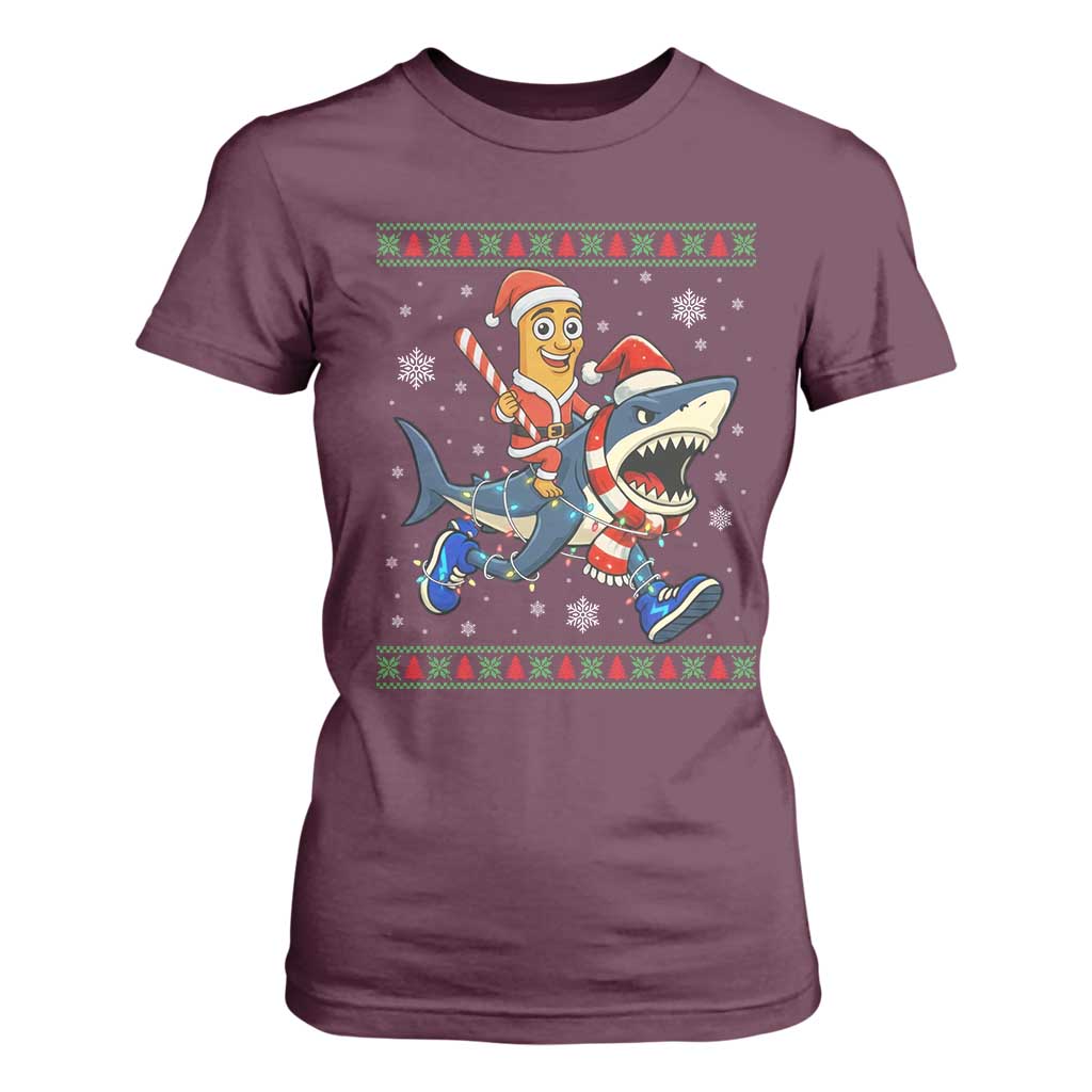 Funny Tung Tung Sahur Riding Tralala T Shirt For Women Ugly Chritstmas Italian Brainrot Meme TS12 Maroon Print Your Wear