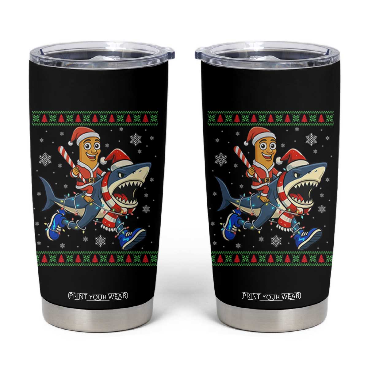 Funny Tung Tung Sahur Riding Tralala Tumbler Cup Ugly Chritstmas Italian Brainrot Meme TS12 Black Print Your Wear