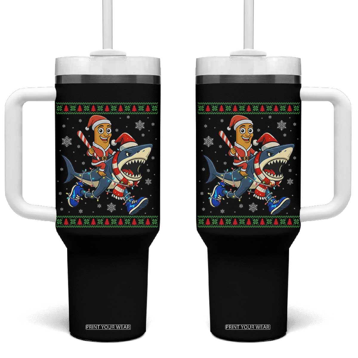 Funny Tung Tung Sahur Riding Tralala Tumbler With Handle Ugly Chritstmas Italian Brainrot Meme TS12 One Size: 40 oz Black Print Your Wear