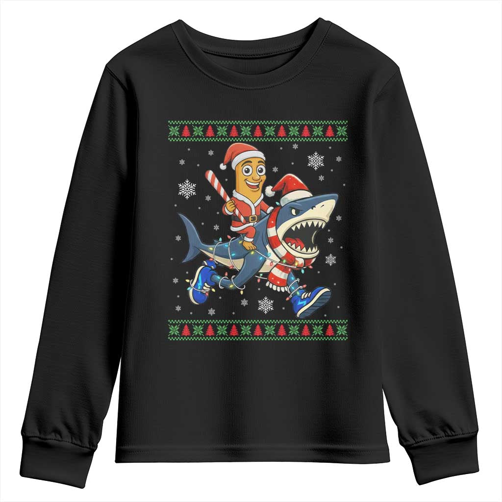 Funny Tung Tung Sahur Riding Tralala Youth Sweatshirt Ugly Chritstmas Italian Brainrot Meme TS12 Black Print Your Wear