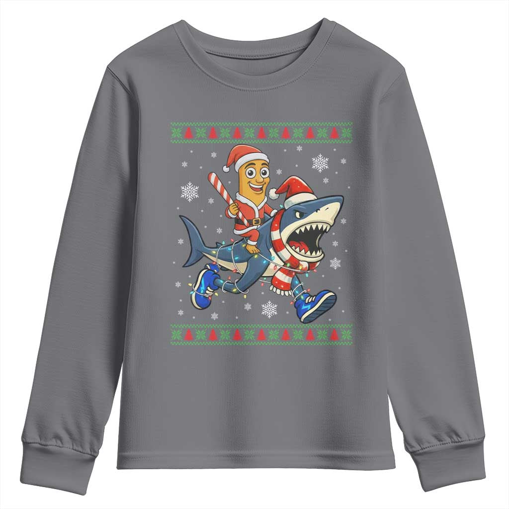 Funny Tung Tung Sahur Riding Tralala Youth Sweatshirt Ugly Chritstmas Italian Brainrot Meme TS12 Charcoal Print Your Wear