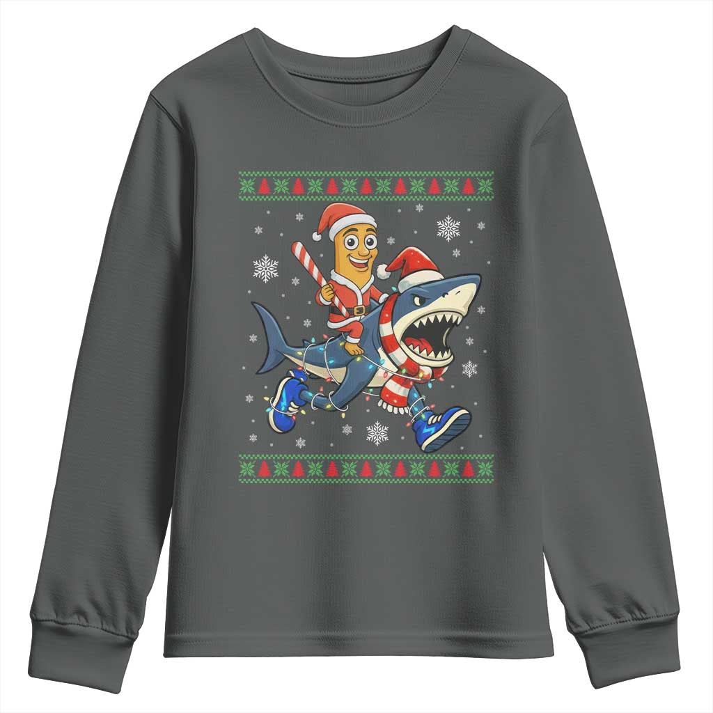 Funny Tung Tung Sahur Riding Tralala Youth Sweatshirt Ugly Chritstmas Italian Brainrot Meme TS12 Dark Heather Print Your Wear