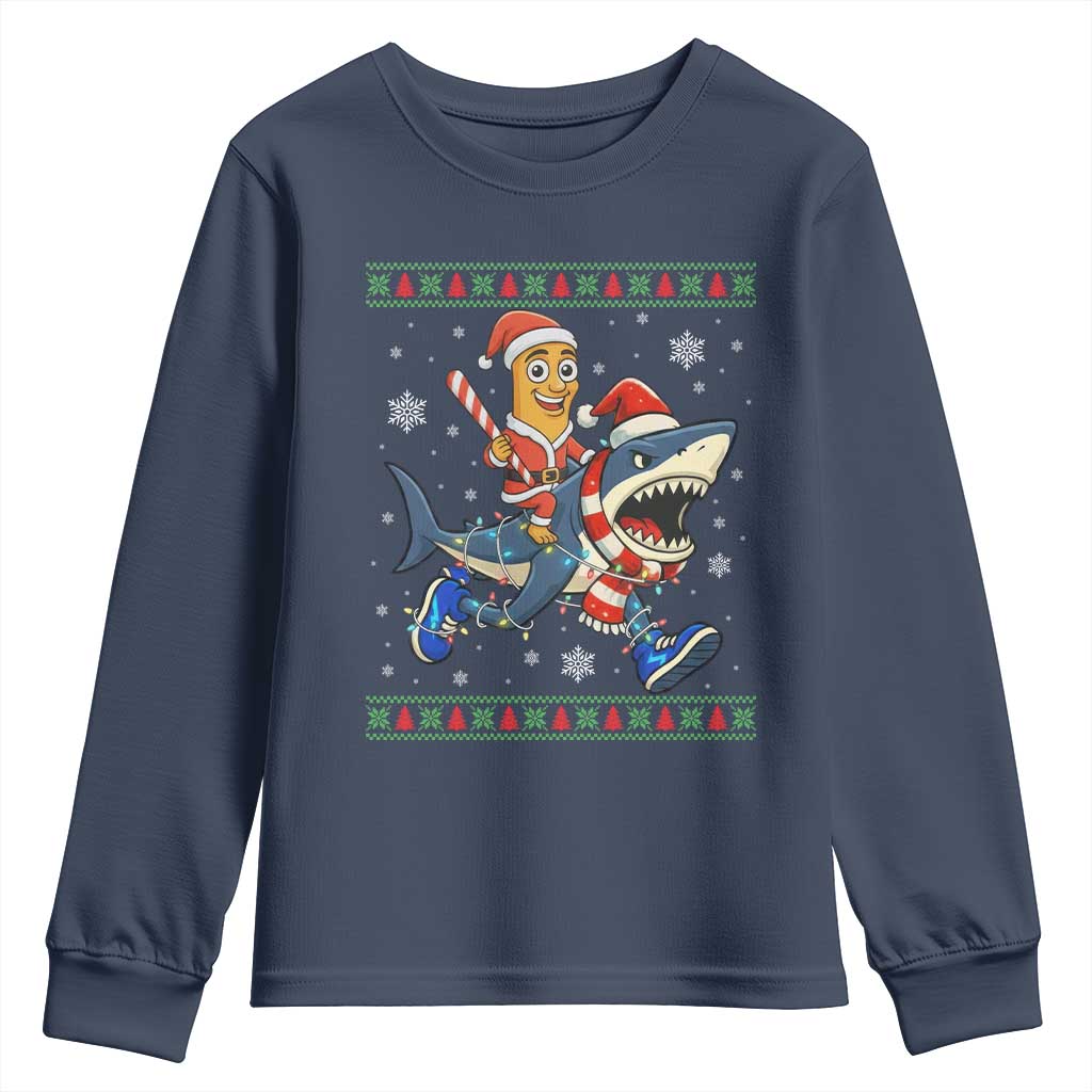Funny Tung Tung Sahur Riding Tralala Youth Sweatshirt Ugly Chritstmas Italian Brainrot Meme TS12 Navy Print Your Wear