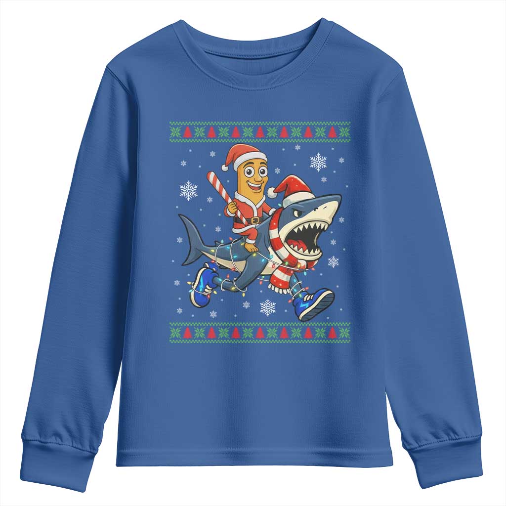 Funny Tung Tung Sahur Riding Tralala Youth Sweatshirt Ugly Chritstmas Italian Brainrot Meme TS12 Royal Blue Print Your Wear