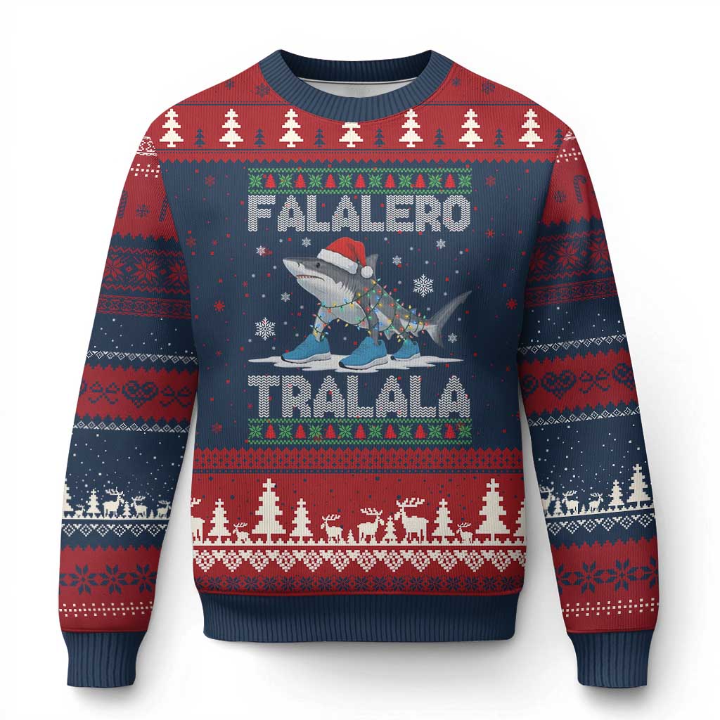 Falalero Tralala Italian Brainrot Meme Xmas Ugly Christmas Sweater Funny Gen Z Alpha Ugly Xmas Gift TS12 Navy Red Print Your Wear