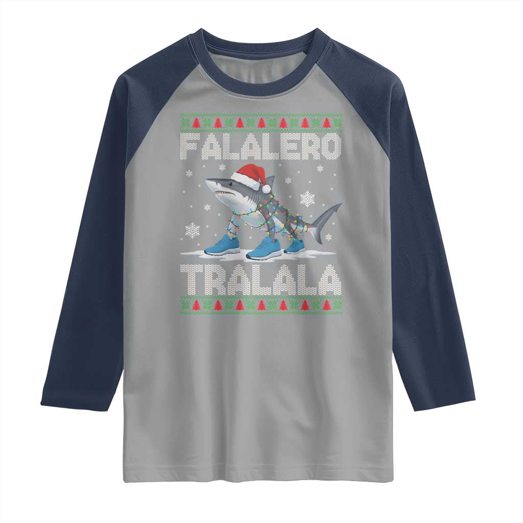 Falalero Tralala Italian Brainrot Meme Christmas Raglan Shirt Funny Gen Z Alpha Ugly Xmas Gift TS12 Sport Gray Navy Print Your Wear