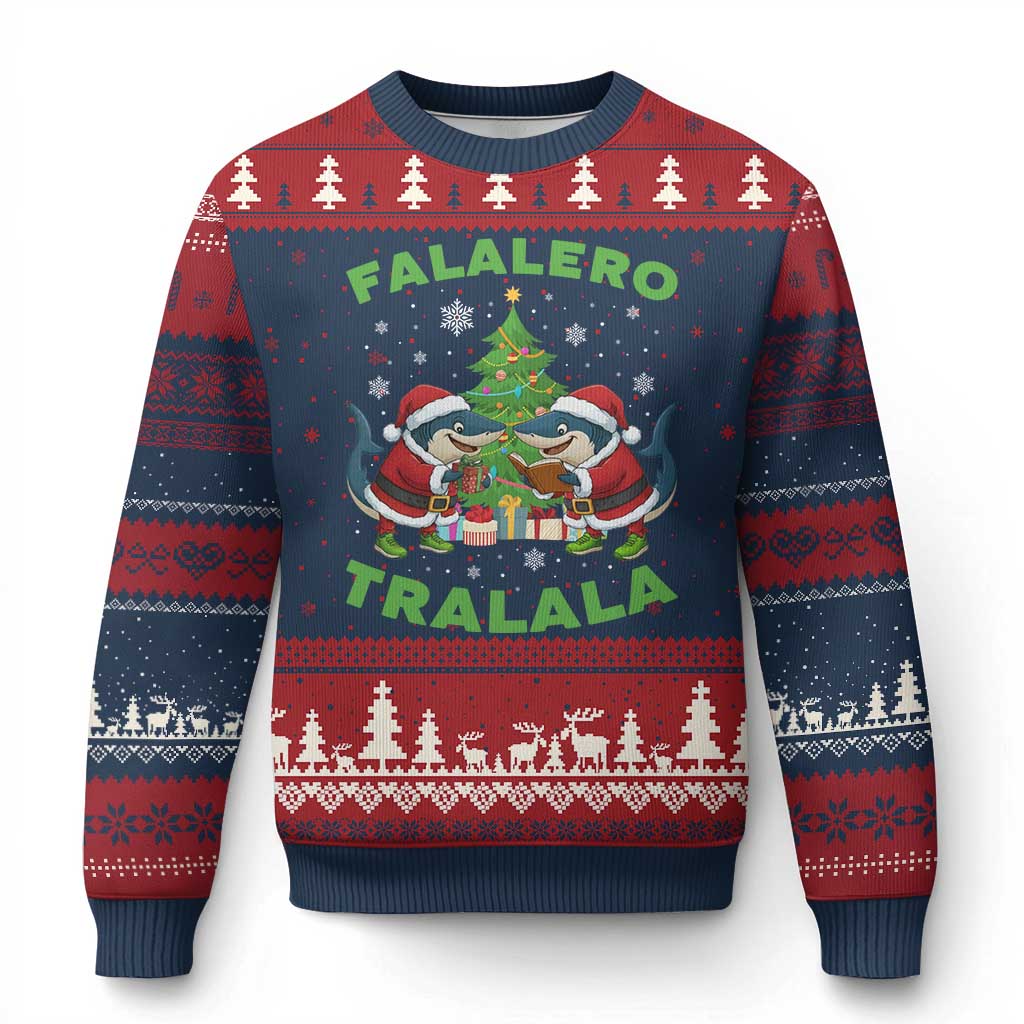 Falalero Tralala Ugly Christmas Sweater Funny Italian Brainrot Meme Xmas Gift TS12 Navy Red Print Your Wear