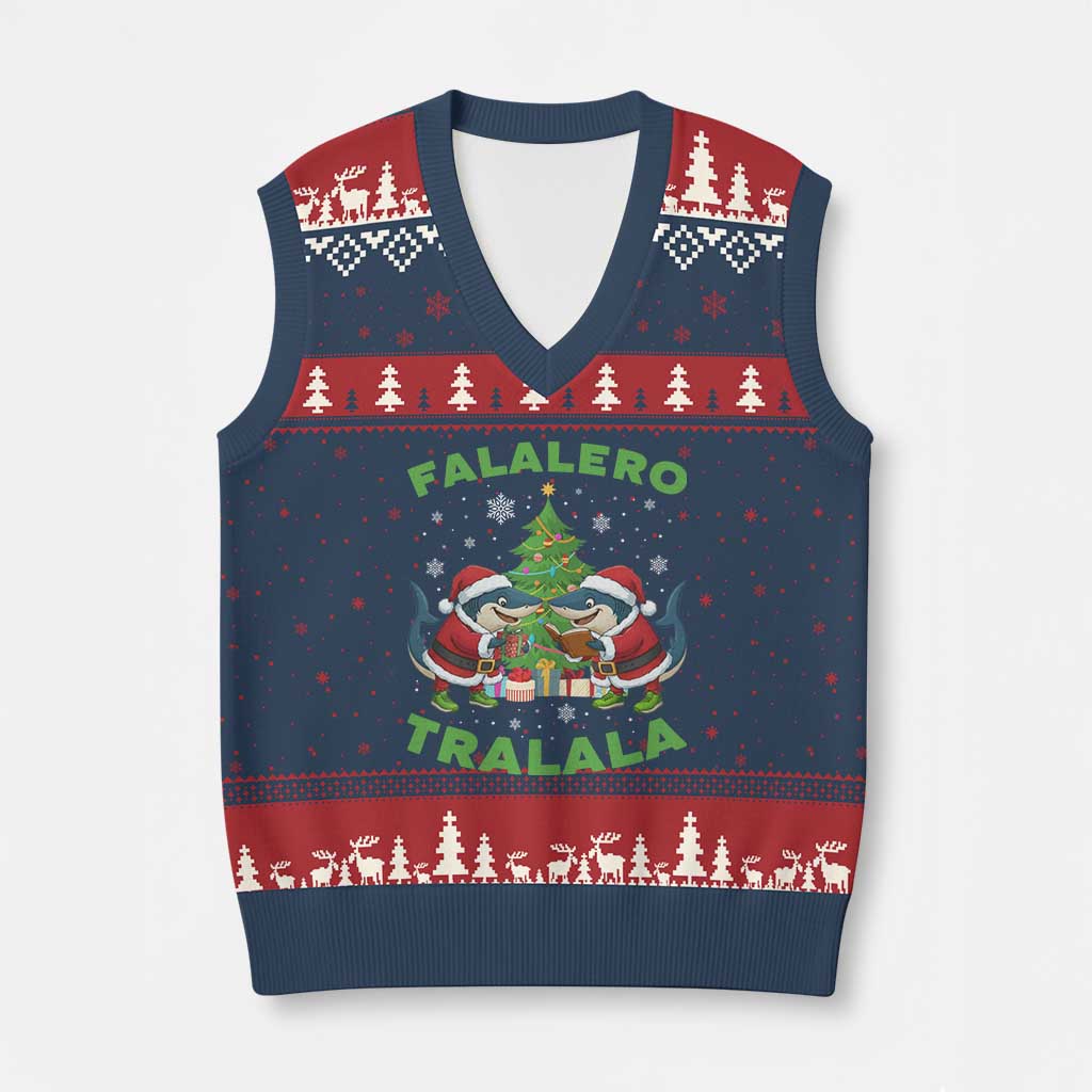 Falalero Tralala V-Neck Knit Sweater Vest Funny Italian Brainrot Meme Xmas Gift TS12 Navy Red Print Your Wear