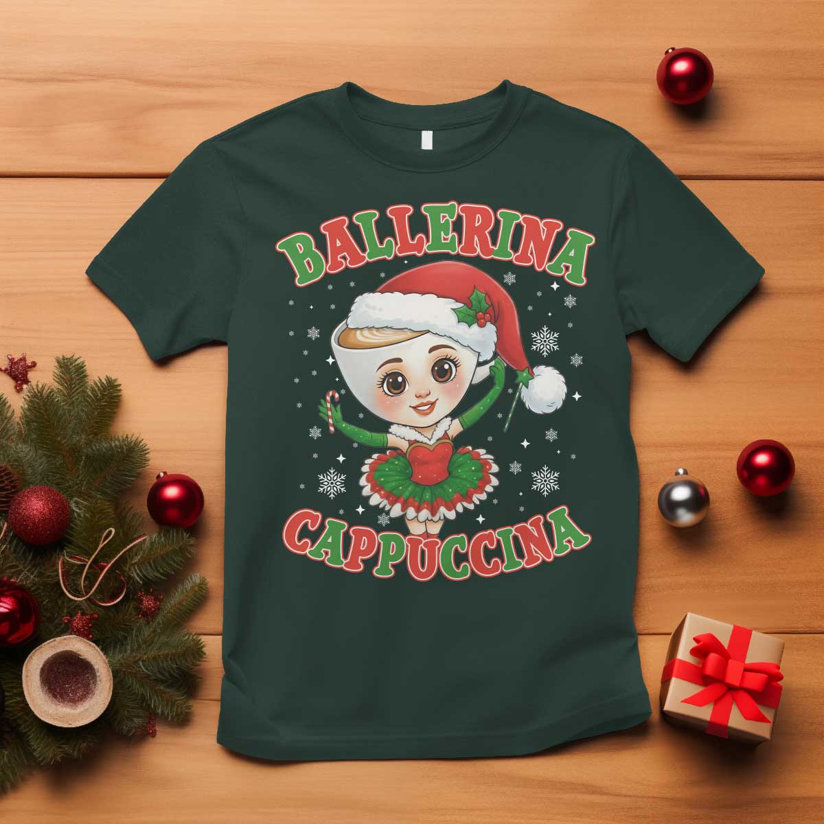 Ballerina Cappuccina T Shirt Funny Italian Brainrot Meme Christmas Gift TS12 Dark Forest Green Print Your Wear