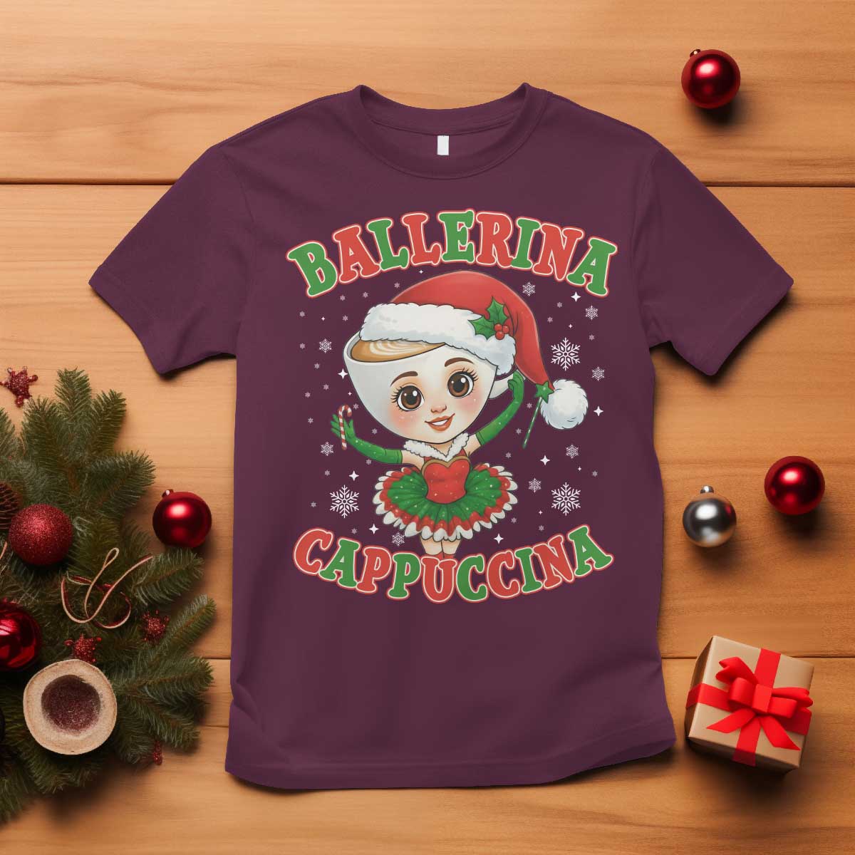 Ballerina Cappuccina T Shirt Funny Italian Brainrot Meme Christmas Gift TS12 Maroon Print Your Wear