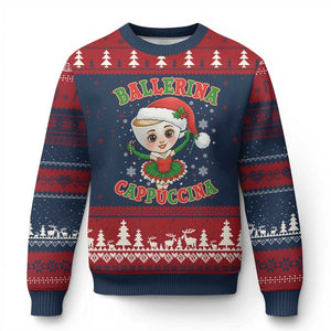 Ballerina Cappuccina Ugly Christmas Sweater Funny Italian Brainrot Meme Xmas Gift TS12 Navy Red Print Your Wear