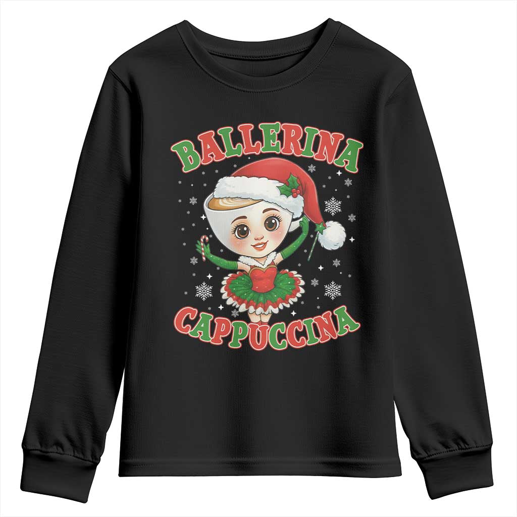Ballerina Cappuccina Youth Sweatshirt Funny Italian Brainrot Meme Christmas Gift TS12 Black Print Your Wear