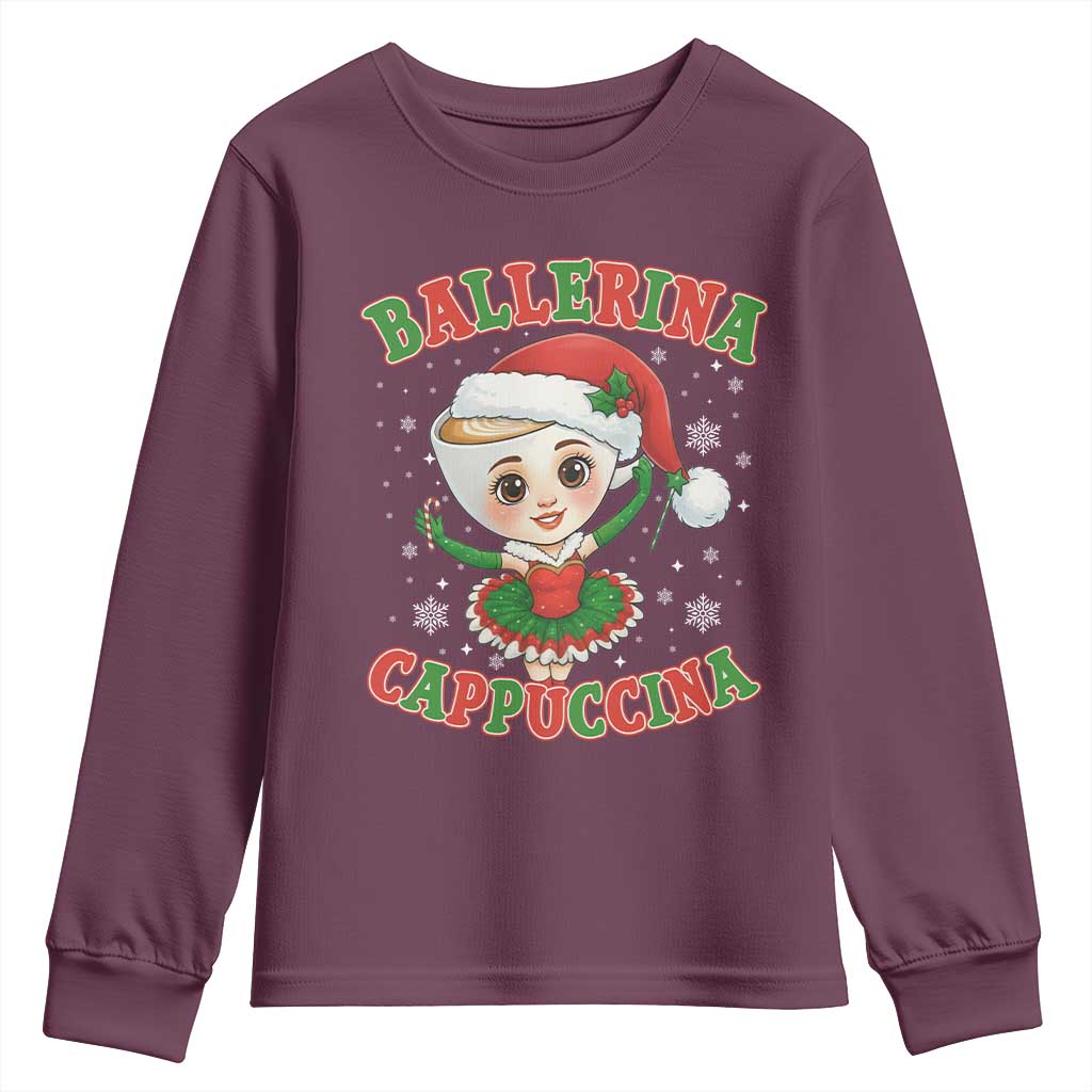 Ballerina Cappuccina Youth Sweatshirt Funny Italian Brainrot Meme Christmas Gift TS12 Maroon Print Your Wear