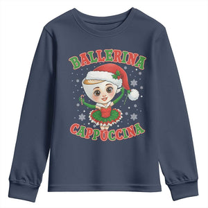Ballerina Cappuccina Youth Sweatshirt Funny Italian Brainrot Meme Christmas Gift TS12 Navy Print Your Wear