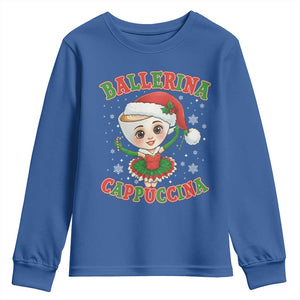 Ballerina Cappuccina Youth Sweatshirt Funny Italian Brainrot Meme Christmas Gift TS12 Royal Blue Print Your Wear