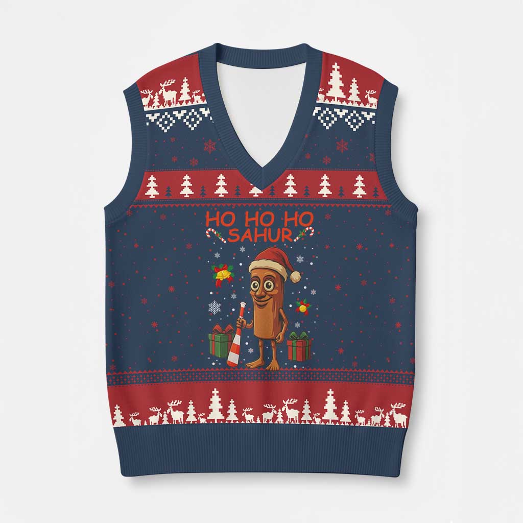 Ho Ho Ho Sahur Italian Brainrot Meme V-Neck Knit Sweater Vest Funny Gen Z Alpha Xmas Gift TS12 Navy Red Print Your Wear