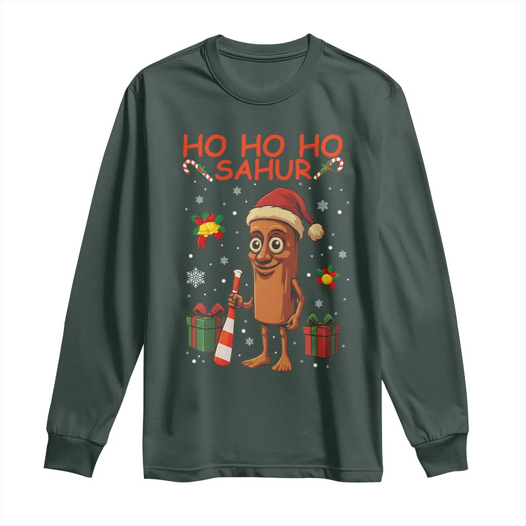 Ho Ho Ho Sahur Italian Brainrot Meme Long Sleeve Shirt Funny Gen Z Alpha Christmas Gift TS12 Dark Forest Green Print Your Wear
