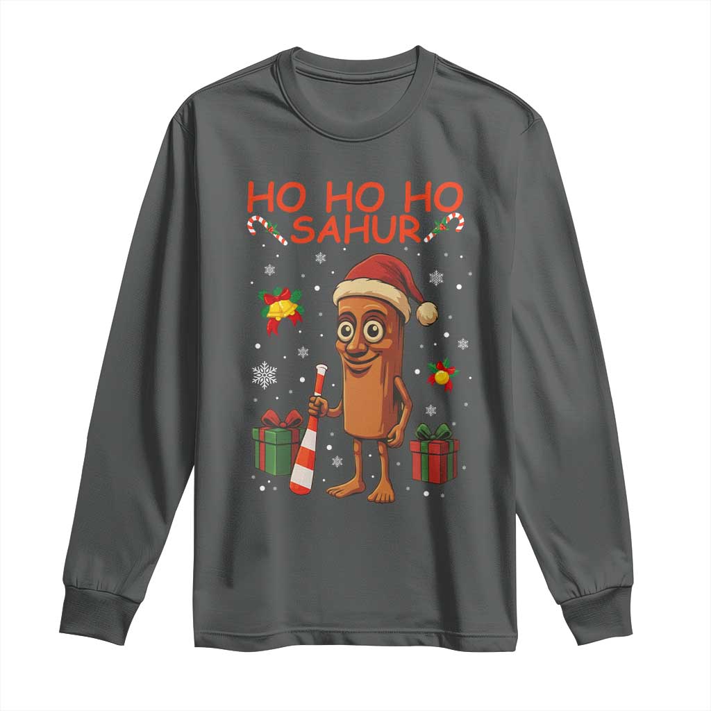 Ho Ho Ho Sahur Italian Brainrot Meme Long Sleeve Shirt Funny Gen Z Alpha Christmas Gift TS12 Dark Heather Print Your Wear
