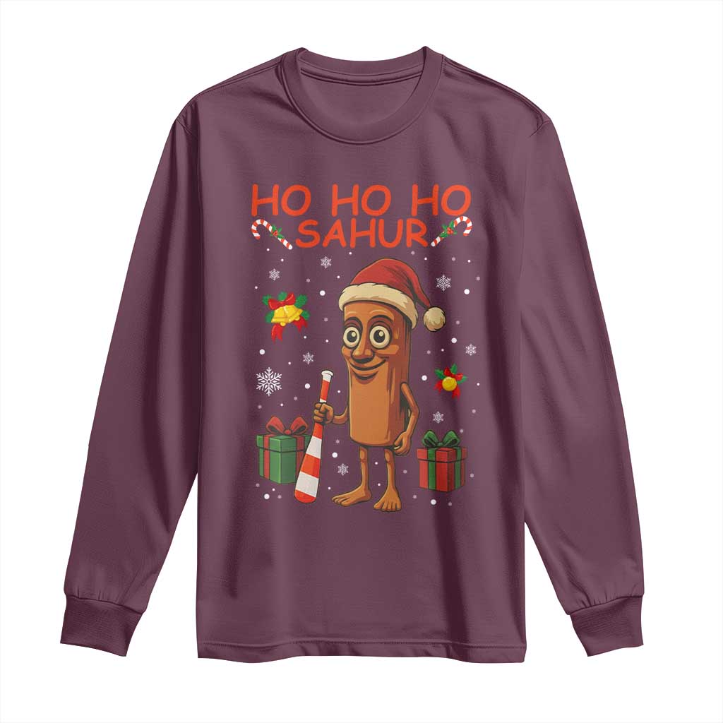 Ho Ho Ho Sahur Italian Brainrot Meme Long Sleeve Shirt Funny Gen Z Alpha Christmas Gift TS12 Maroon Print Your Wear