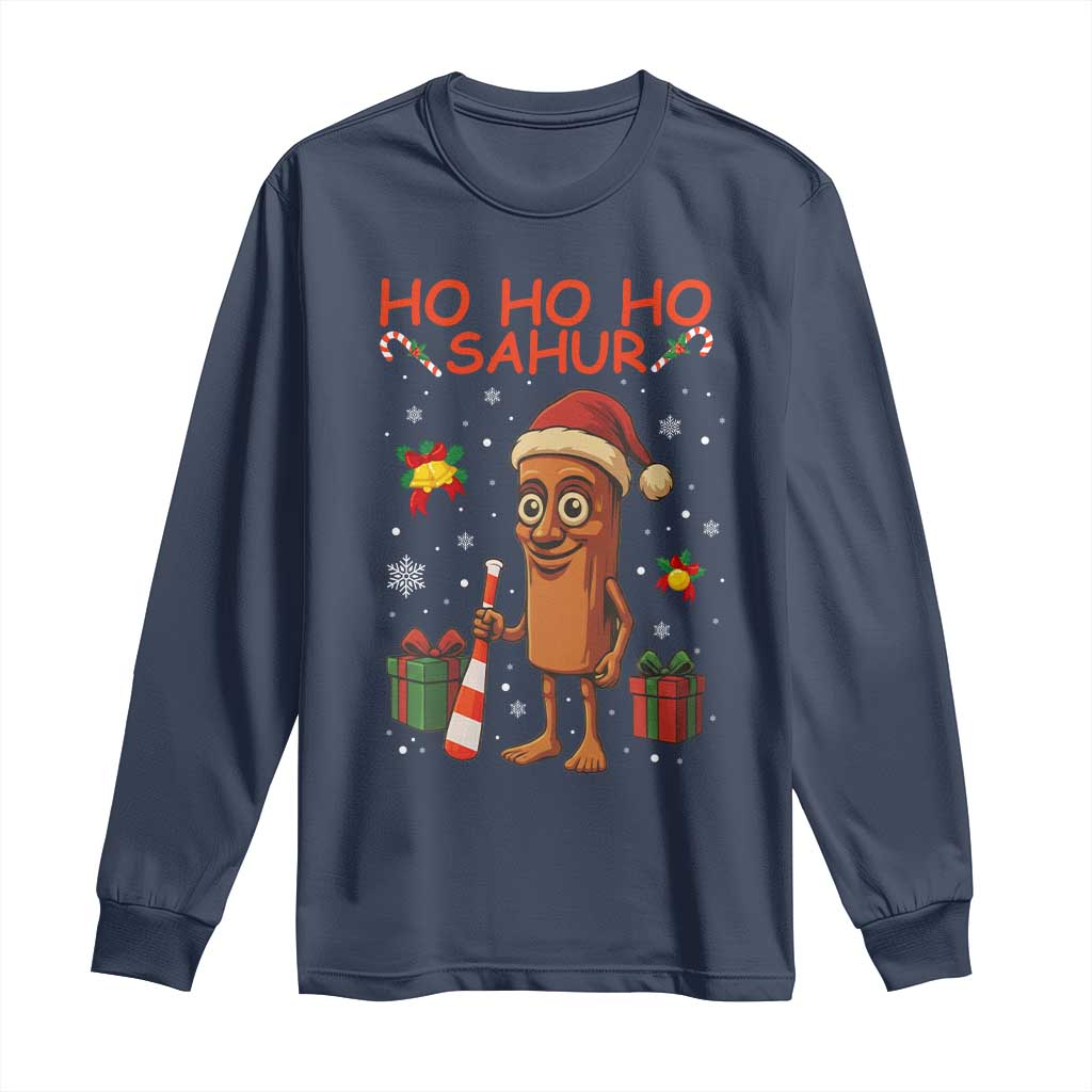Ho Ho Ho Sahur Italian Brainrot Meme Long Sleeve Shirt Funny Gen Z Alpha Christmas Gift TS12 Navy Print Your Wear