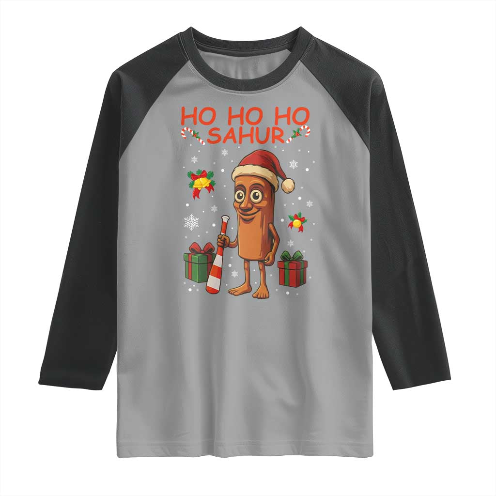 Ho Ho Ho Sahur Italian Brainrot Meme Raglan Shirt Funny Gen Z Alpha Christmas Gift TS12 Sport Gray Black Print Your Wear