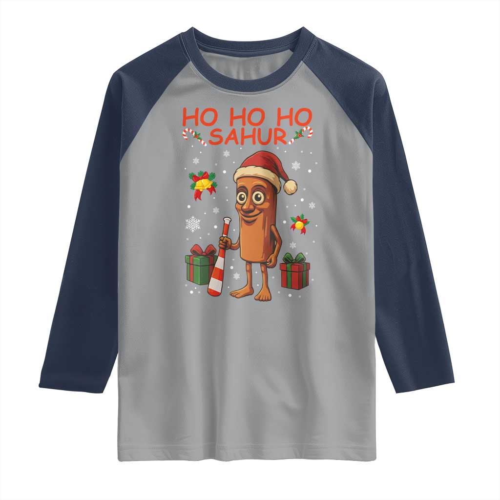 Ho Ho Ho Sahur Italian Brainrot Meme Raglan Shirt Funny Gen Z Alpha Christmas Gift TS12 Sport Gray Navy Print Your Wear
