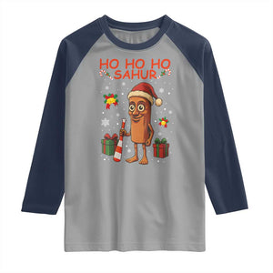 Ho Ho Ho Sahur Italian Brainrot Meme Raglan Shirt Funny Gen Z Alpha Christmas Gift TS12 Sport Gray Navy Print Your Wear